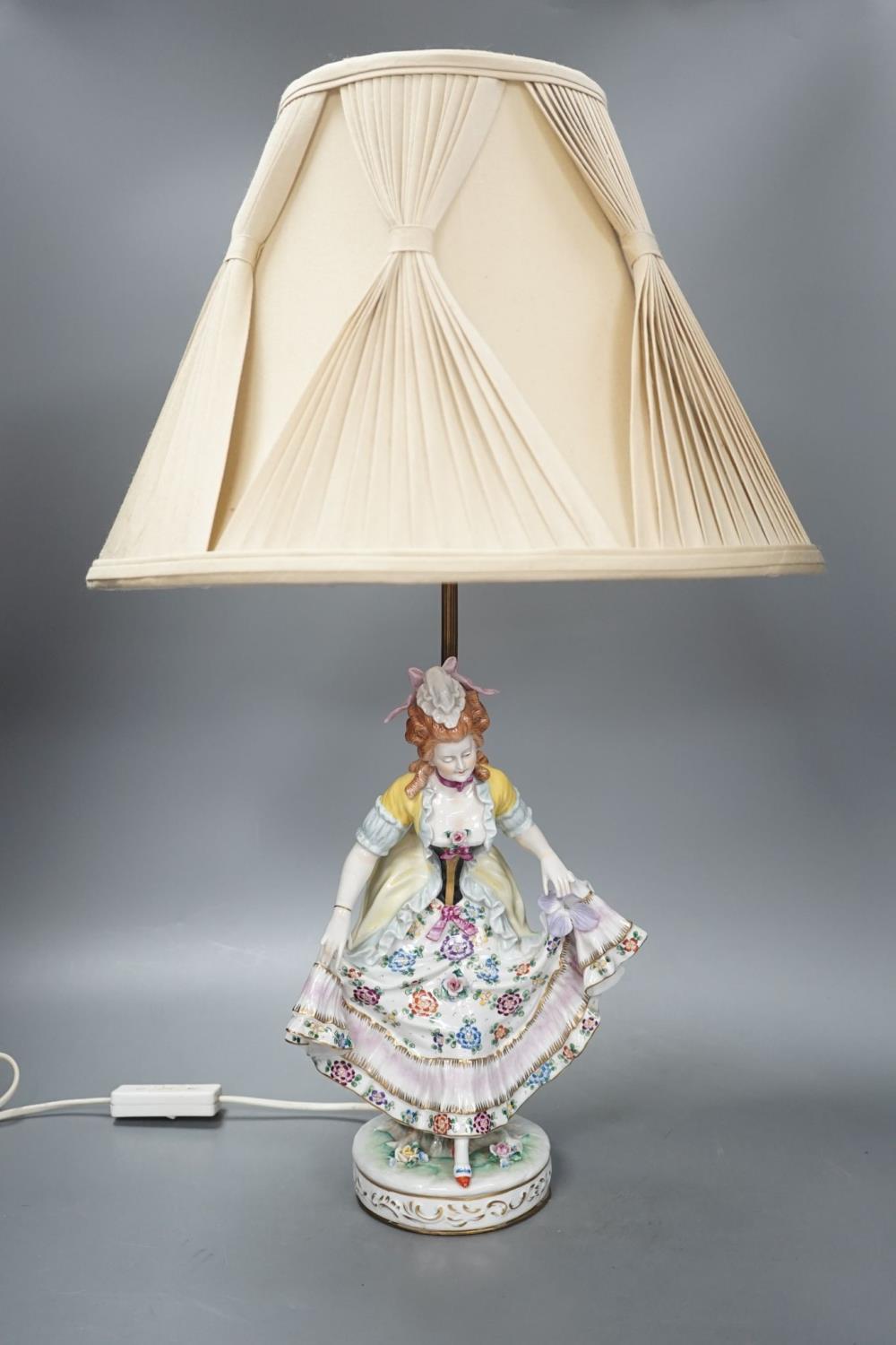 A German porcelain ‘dancing lady’ lamp - Image 2 of 8