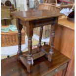 A 17th century style rectangular oak joint stool, length 44cm, depth 28cm, height 55cm