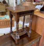 A 17th century style rectangular oak joint stool, length 44cm, depth 28cm, height 55cm