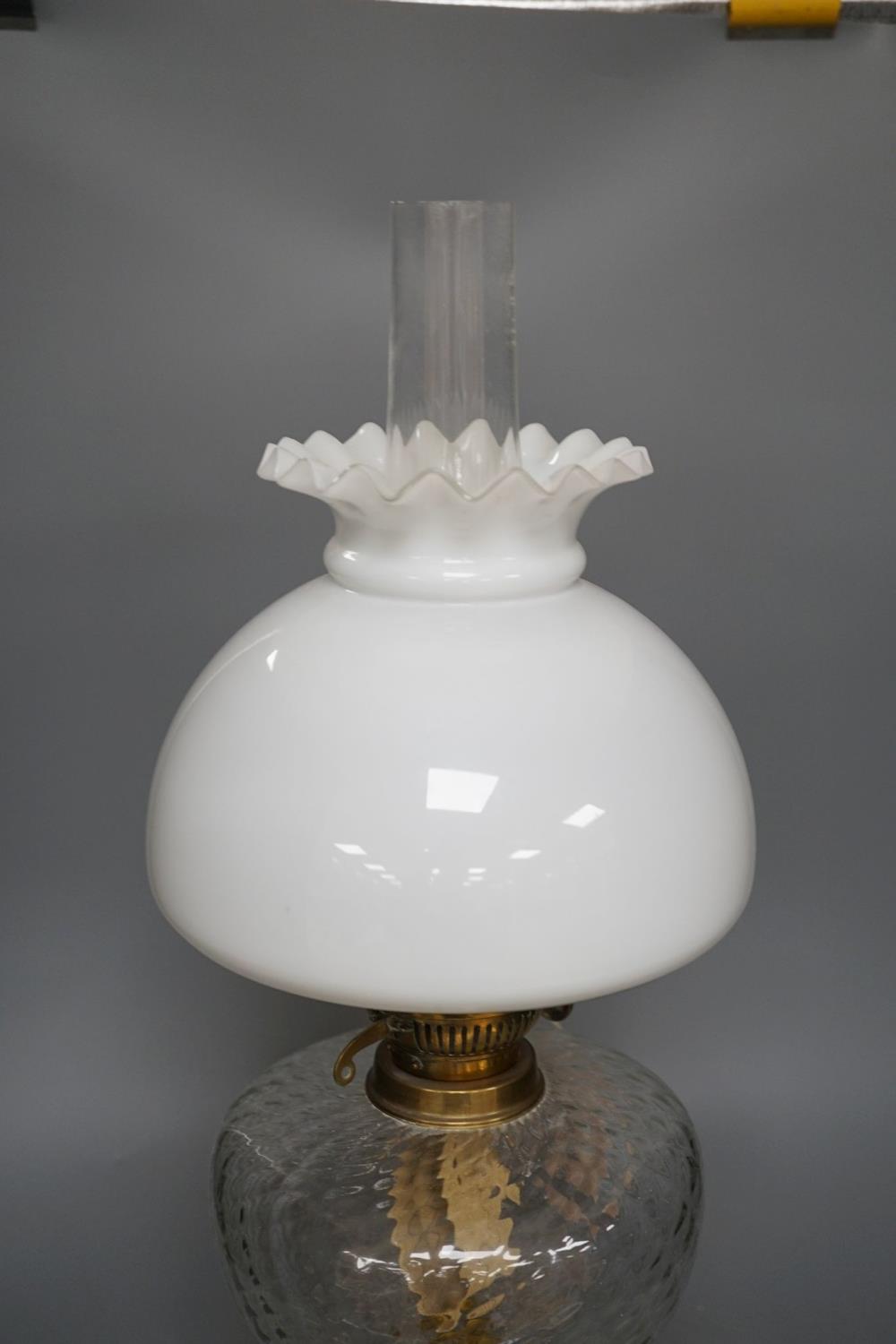 A brass oil lamp with opaque shade 60cm total height - Image 2 of 5