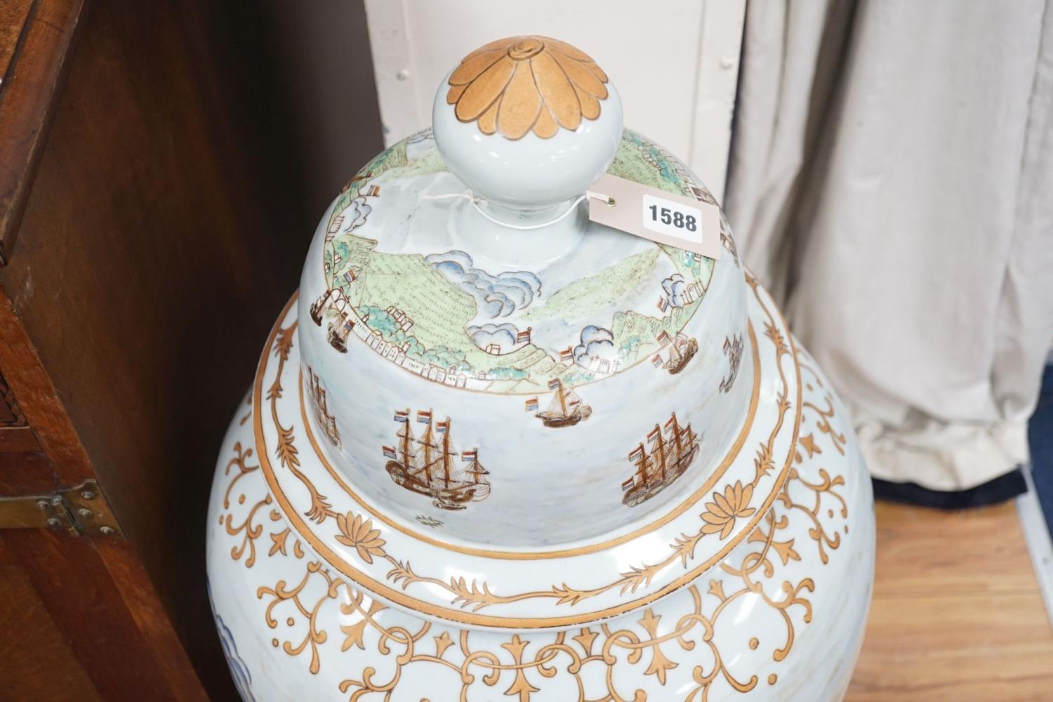 A large Chinese enamelled porcelain vase and cover on stand 100cm - Image 2 of 9