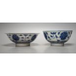 Two Chinese porcelain bowls, painted in underglaze blue, largest 17cm