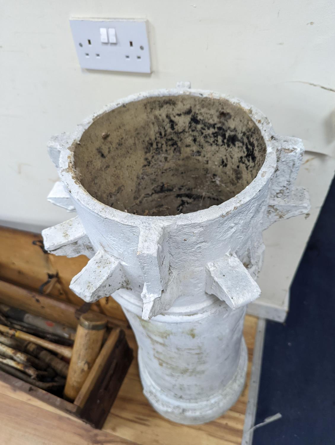 A white painted terracotta chimney pot, height 88cm - Image 2 of 5