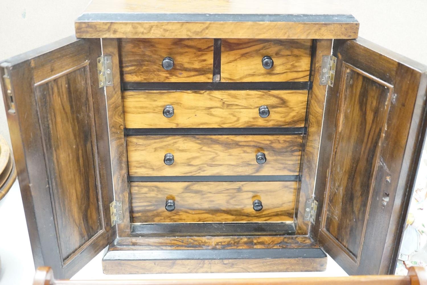 A Victorian walnut collector’s cabinet of drawers and adjustable book trough made out of ‘mahogany - Image 5 of 7