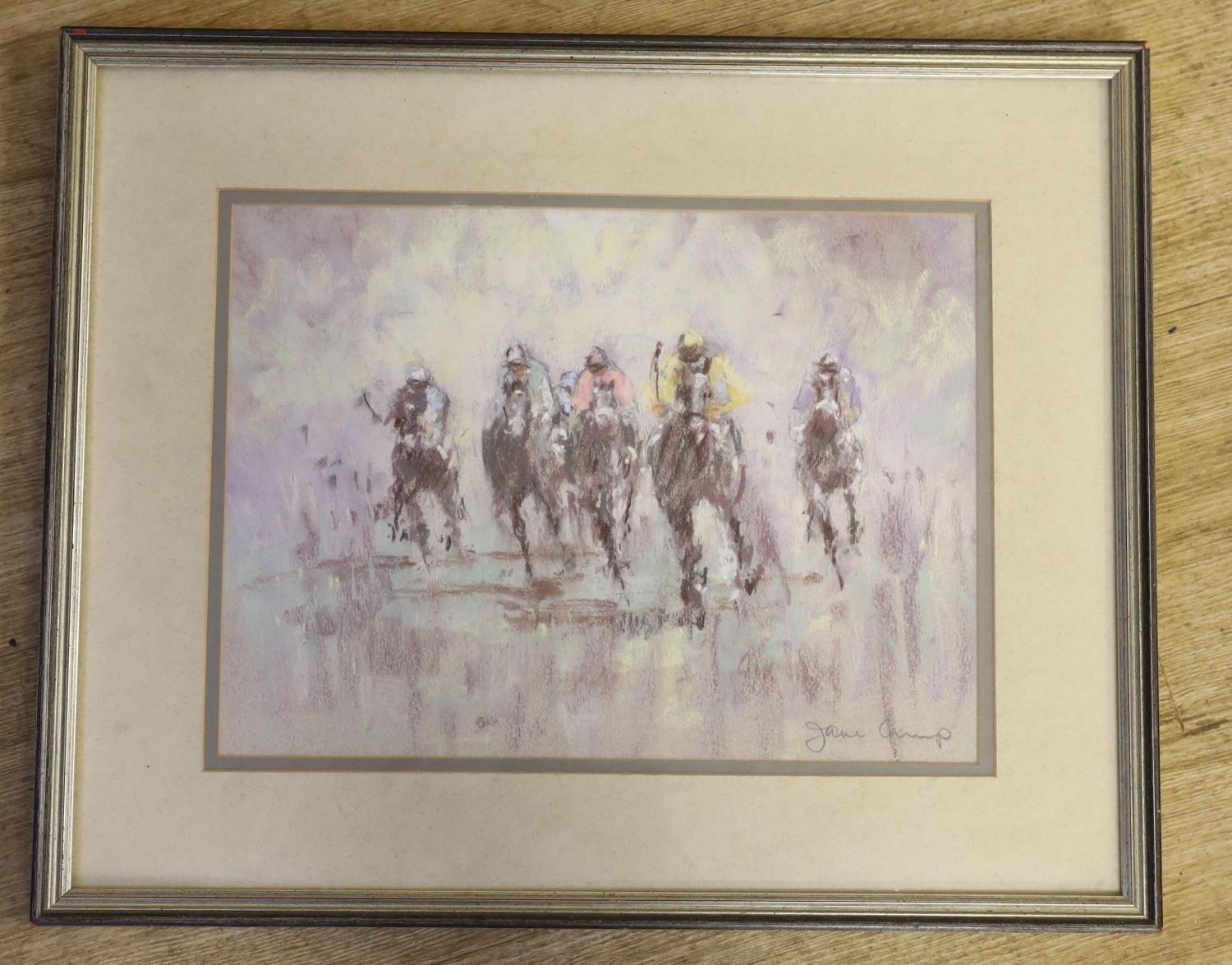 Jane Camp, pastel, Horse racing scene, signed, 24 x 33cm - Image 2 of 3