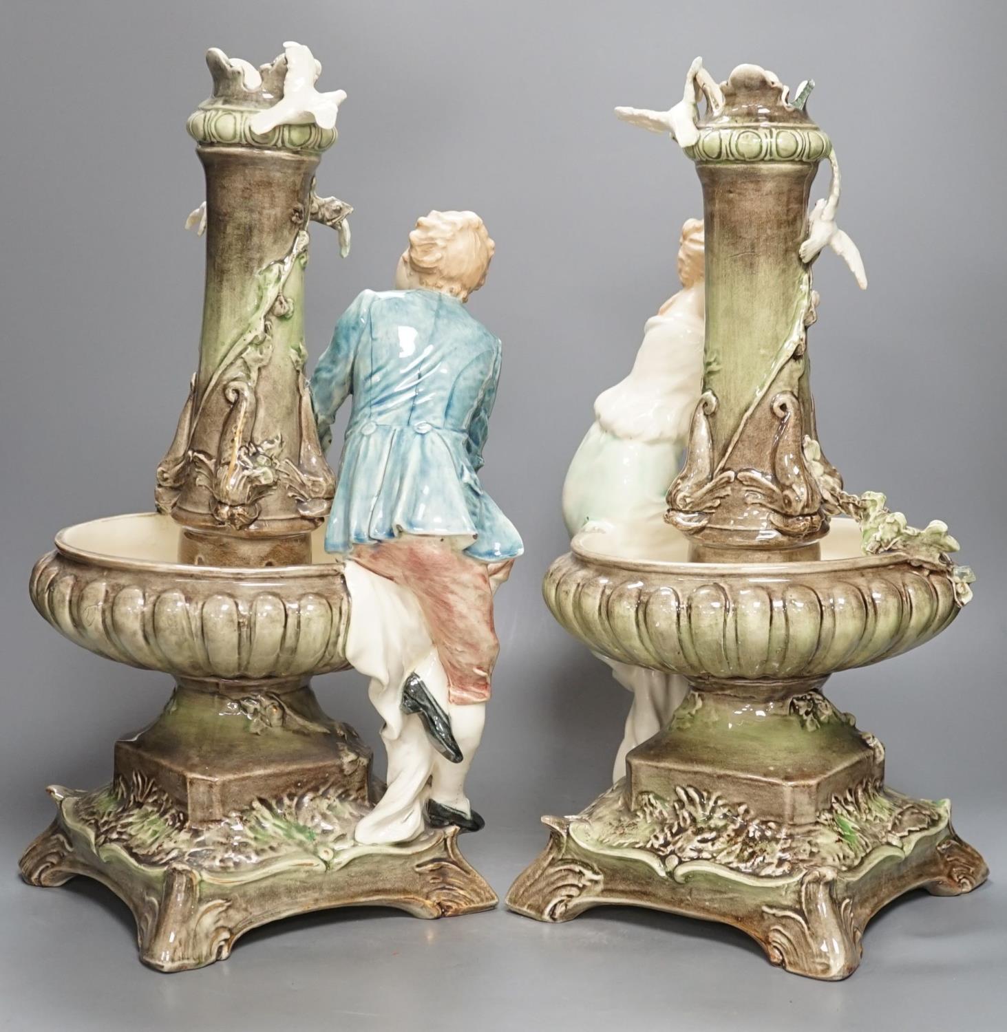 A pair of large Continental pottery 'fountain' groups 45cm - Image 10 of 13