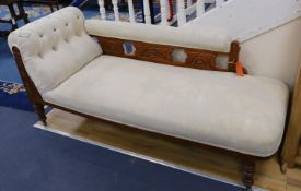 A late Victorian upholstered chaise longue, length 170cm, depth 65cm, height 81cm