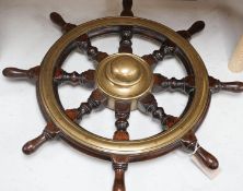 A 19th century mahogany and brass mounted ship's wheel, 60cm