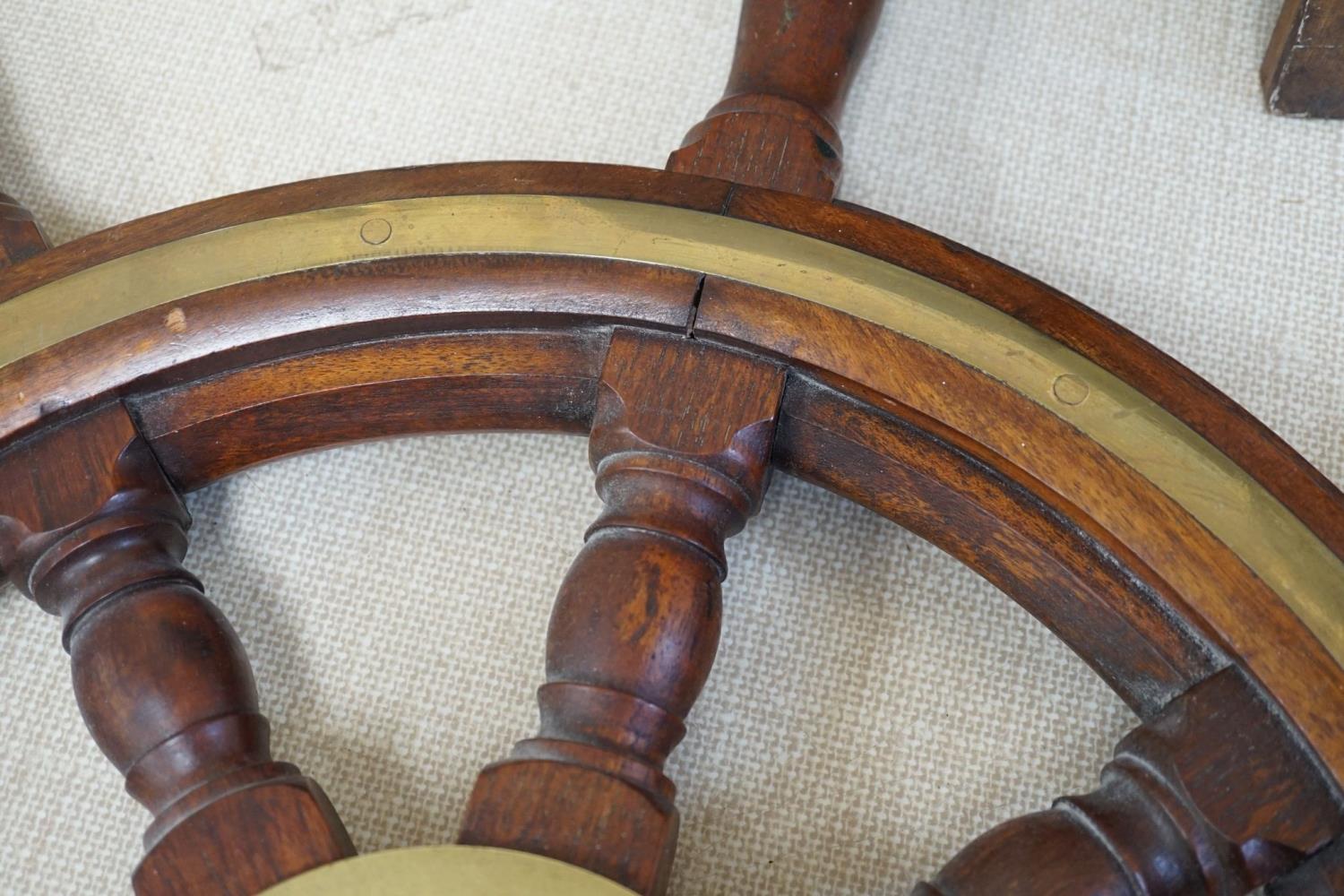 A 19th century mahogany and brass mounted ship's wheel 77cm - Image 5 of 5