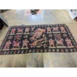 An antique Besbarabiam Kelim flatweave carpet woven with figures and birds, approx. 350 x 170cm