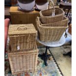 A quantity of wicker baskets, largest width 50cm, height 64cm