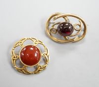 A late Victorian Scottish 9ct gold and carnelian set Iona brooch, 36mm, gross 10.1 grams and a