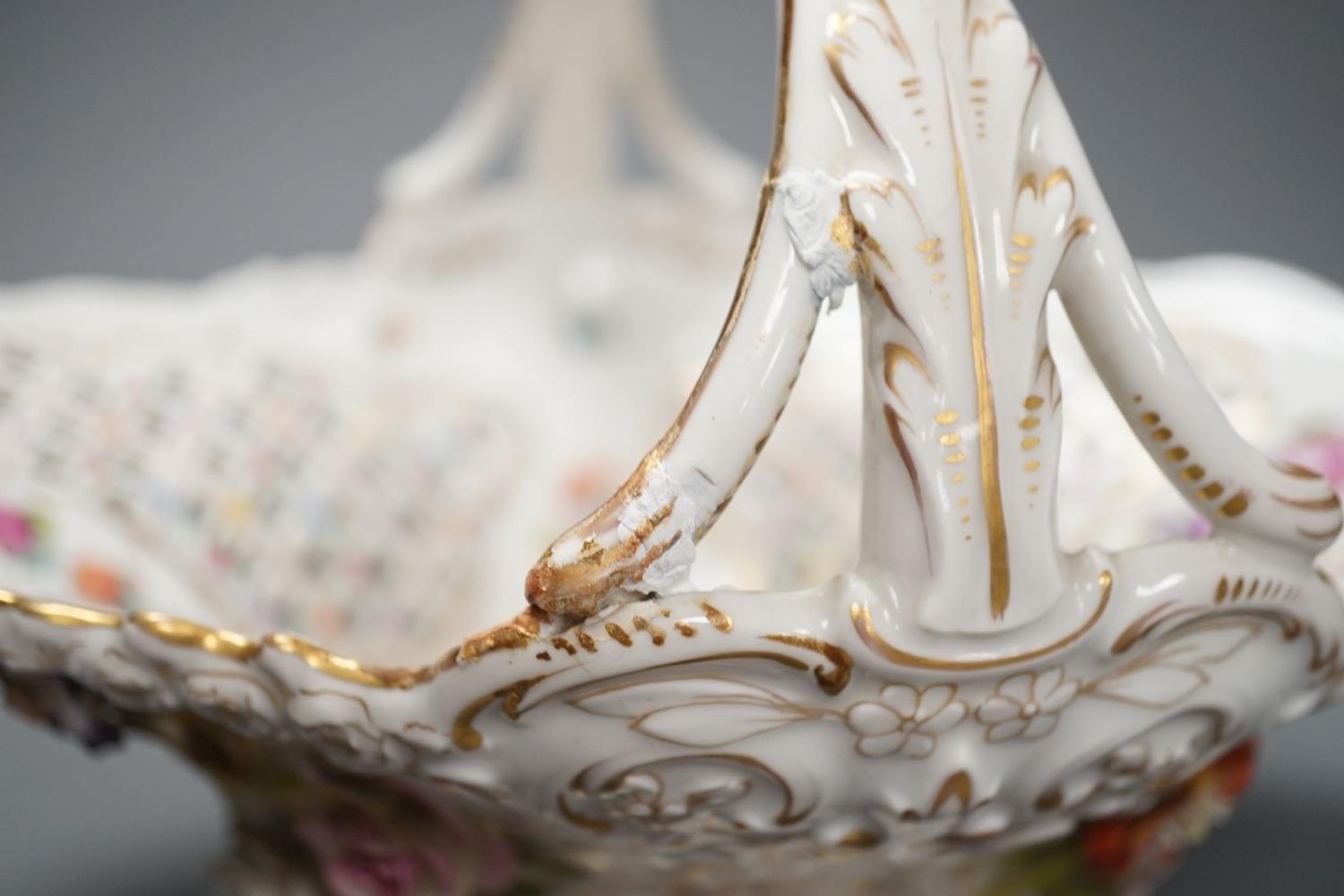 A Dresden porcelain floral encrusted basket 34cm - Image 3 of 8