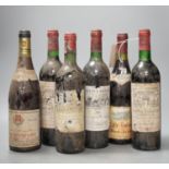 Six various bottles of red wine including two bottles of Château La Lagune 1976 etc.