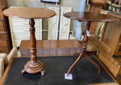 A Victorian circular mahogany wine table, diameter 50cm, height 76cm together with an oval tilt