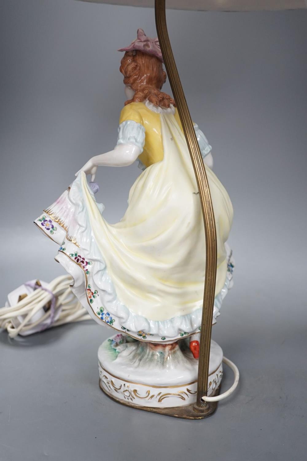 A German porcelain ‘dancing lady’ lamp - Image 7 of 8
