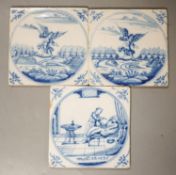 Three 19th century Delft tiles, 13cm sq