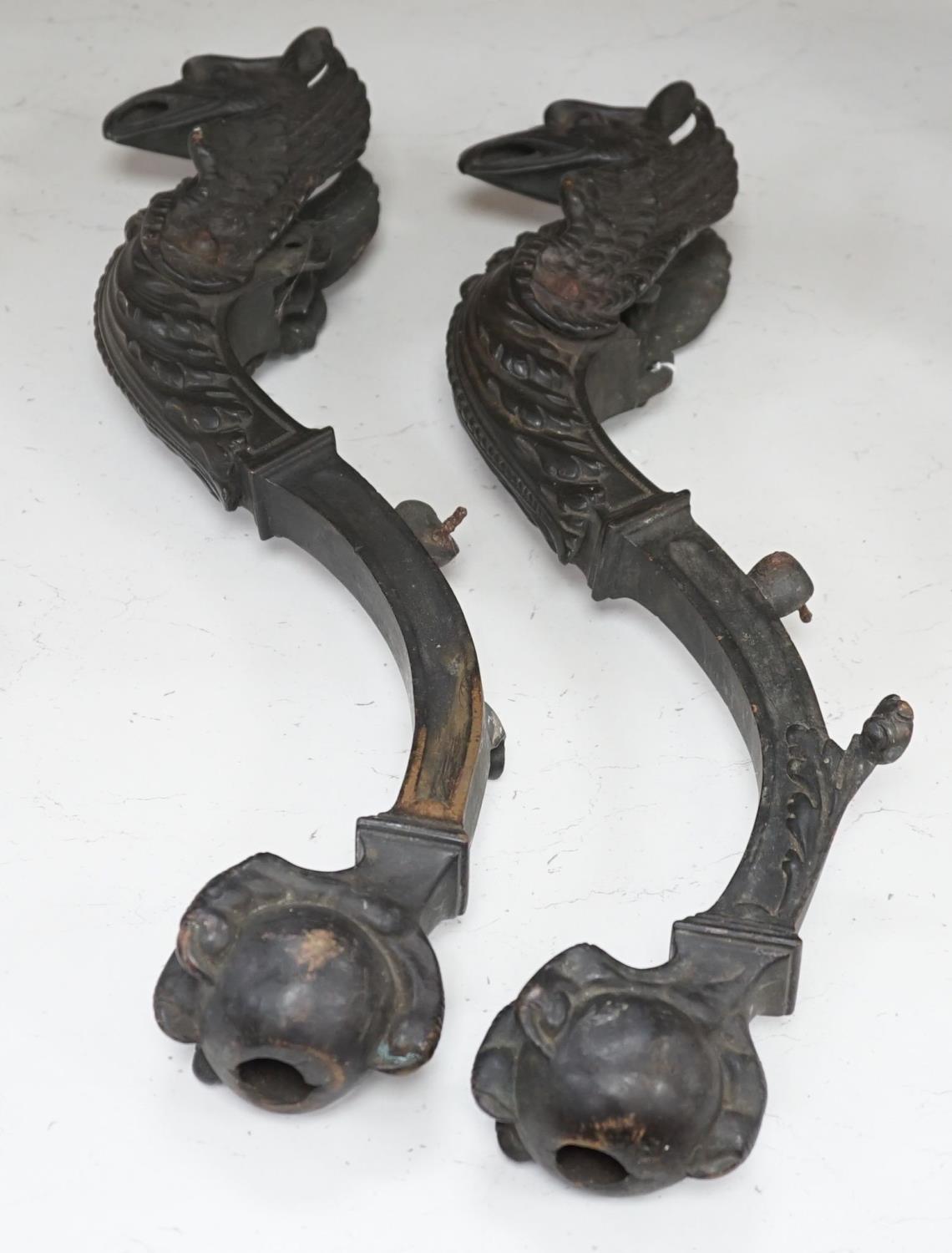 A pair of 19th century bronze griffin furniture mounts 62cm - Image 3 of 4