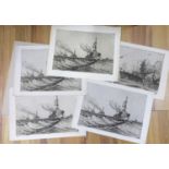 Nelson Dawson (1859-1941) five etchings;'The Dover Flotilla brings back HMS Botha', signed and
