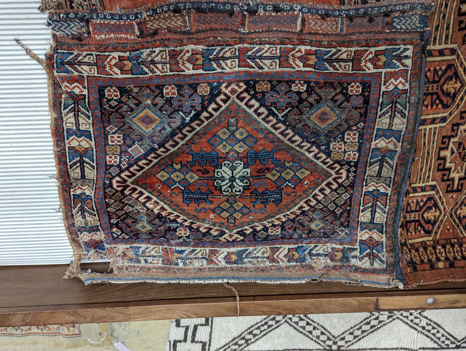 A Kurdistan bag face, 77 x 62cm, five other bag faces and an Ersari Torba, 120 x 29cm - Image 6 of 8