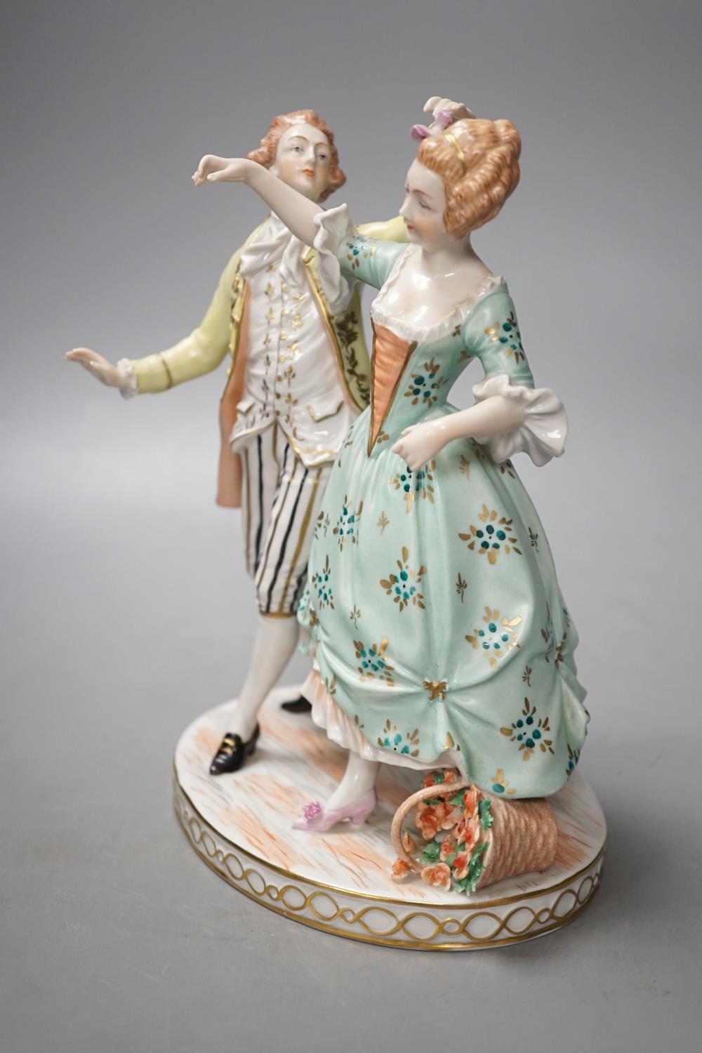 A Dresden porcelain group of a dancing couple 21cm - Image 2 of 8