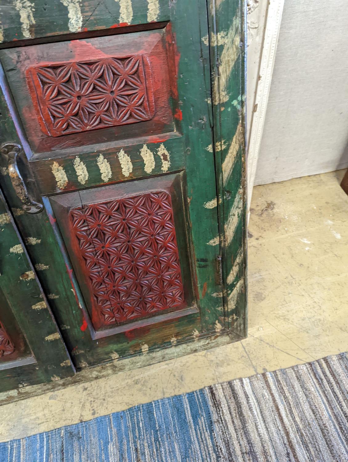 An Afghan painted carved hardwood corner cupboard, width 90cm, height 131cm - Image 5 of 10