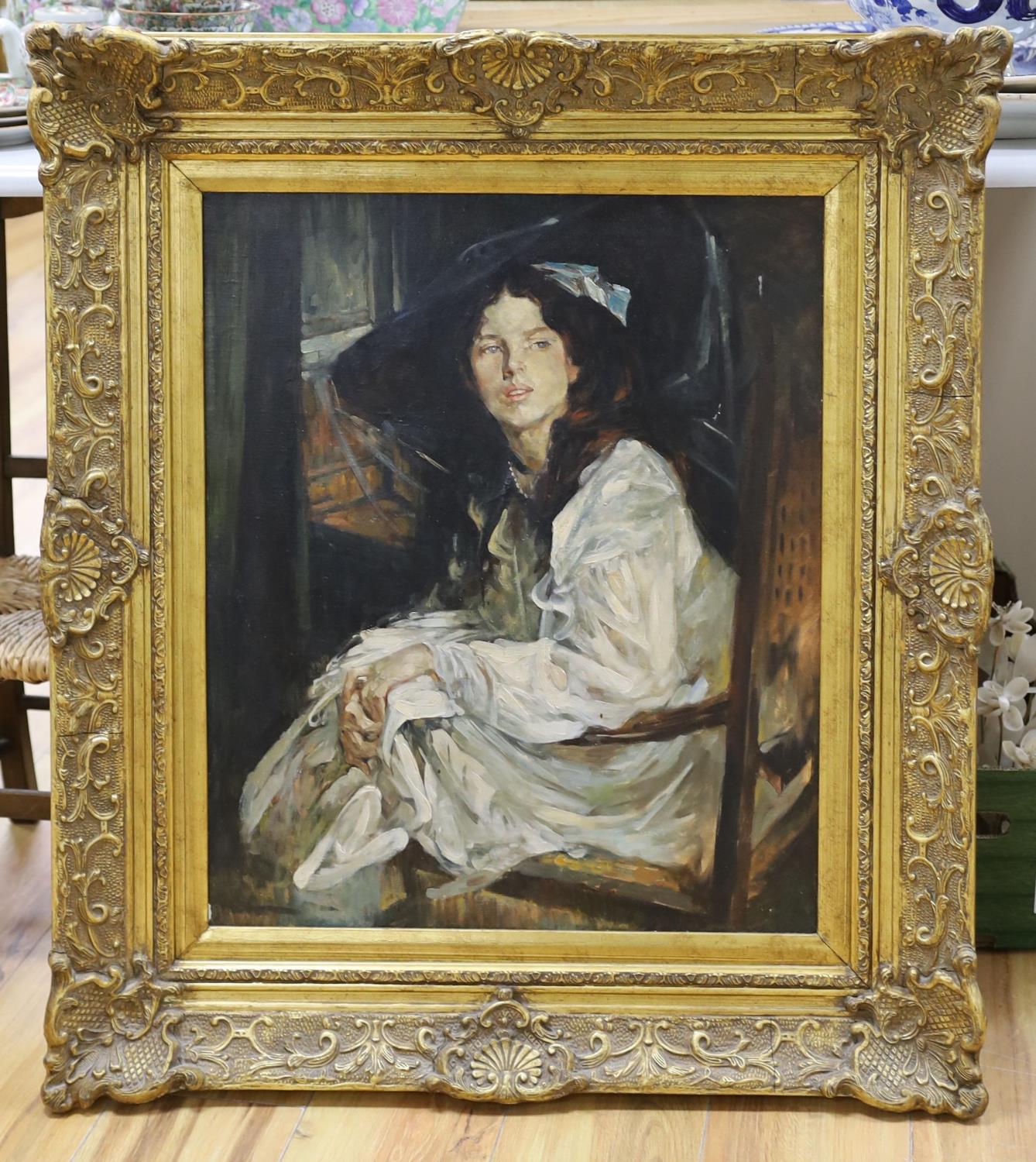 After James Jebusa Shannon, oil on canvas, Portrait of Majory Shannon, the artist's niece, 60 x - Image 2 of 3