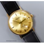 A gentleman's 9ct gold-cased wristwatch retailed by Camerer Cuss & Co, on leather strap, boxed