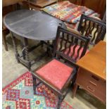 An early 20th century oak oval gateleg table, 106cm extended, width 74cm, height 74cm together