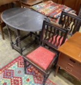 An early 20th century oak oval gateleg table, 106cm extended, width 74cm, height 74cm together