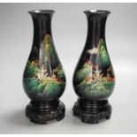 A pair of Chinese Fuzhou lacquer vases 24cm