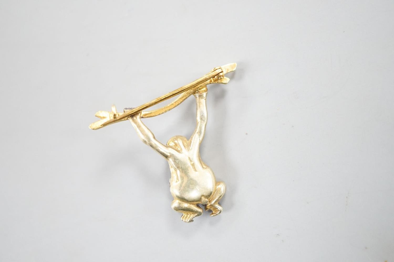 A Victorian style novelty white and yellow metal, diamond chip set brooch, modelled as a monkey - Image 4 of 4