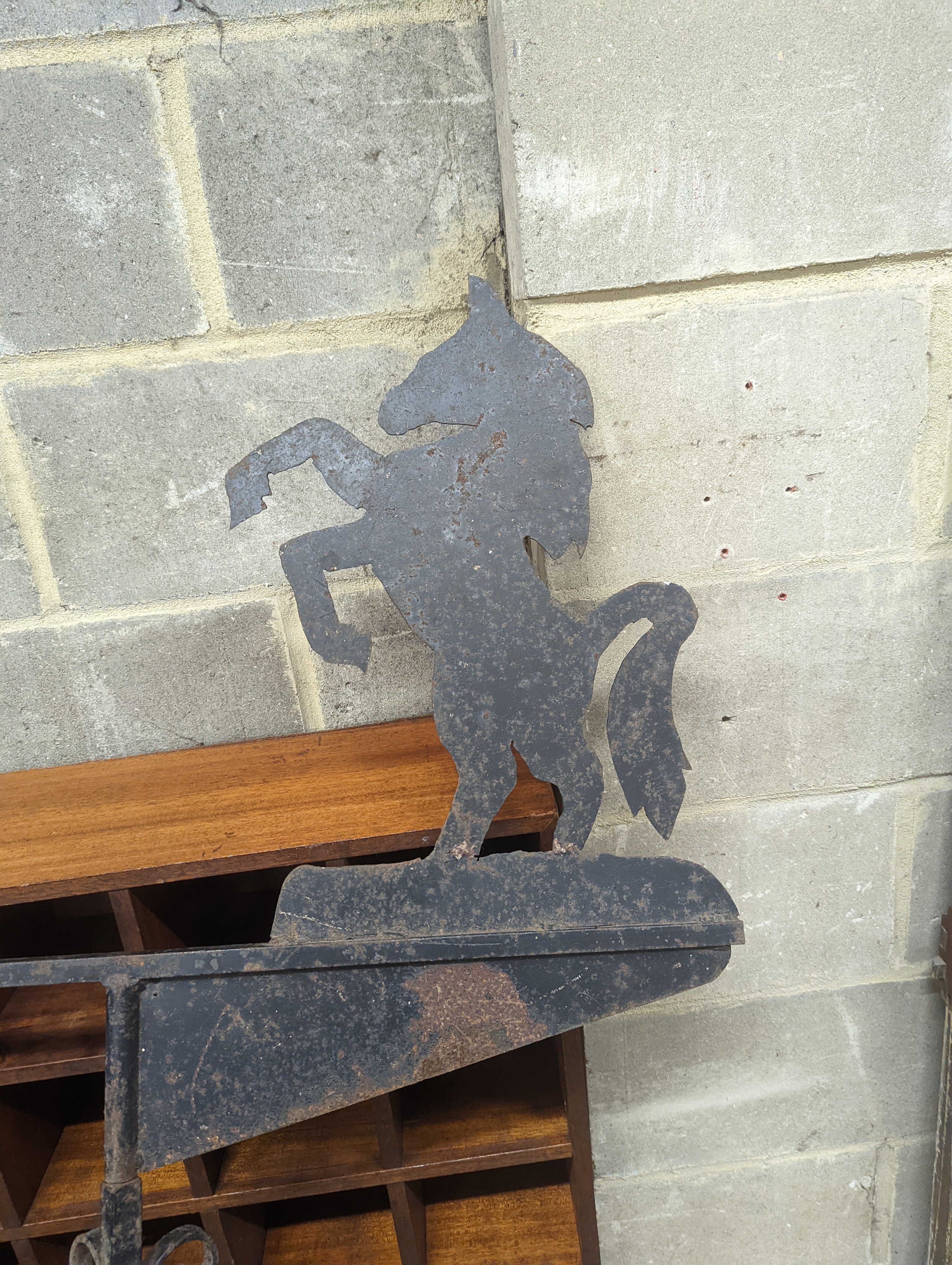 A wrought iron weather vane, width 90cm - Image 2 of 7