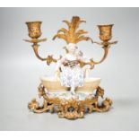 A 19th century Meissen figural salt, incised number 3024, on ormolu candle stand. Total height -