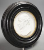 A 19th century cast plaster relief rounded portrait of Thomas Clutton Salt, lamp maker of Brimingham