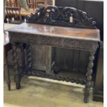 A Victorian carved oak console table, width 106cm, depth 45cm, height 111cm