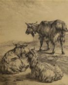 Follower of Paulus Potter (1625-1654), charcoal drawing, Goats in a landscape, 40 x 33cm