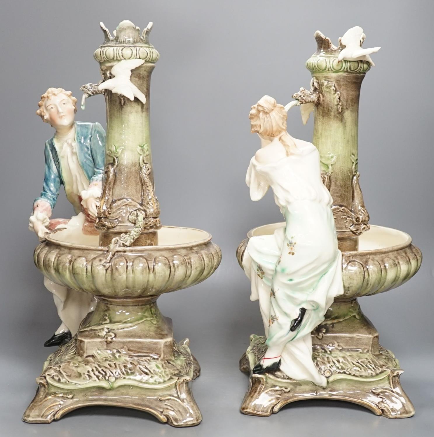 A pair of large Continental pottery 'fountain' groups 45cm - Image 9 of 13