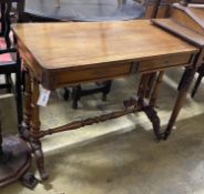 A Victorian rectangular rosewood two drawer side table, width 92cm, depth 50cm, height 73cm