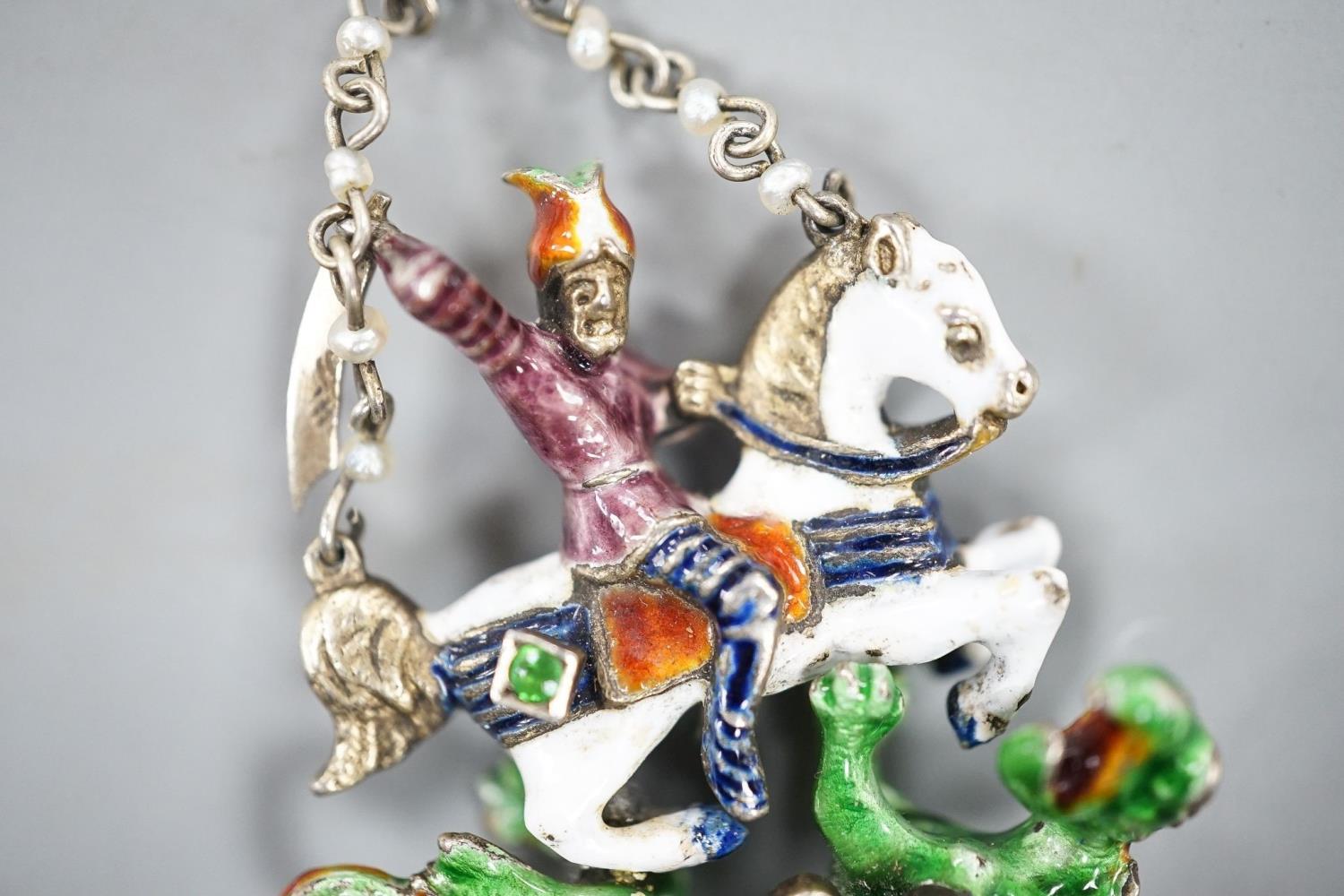 A 19th century Austro-Hungarian? gilt white metal, polychrome enamel, seed pearl and gem set 'St - Image 3 of 5