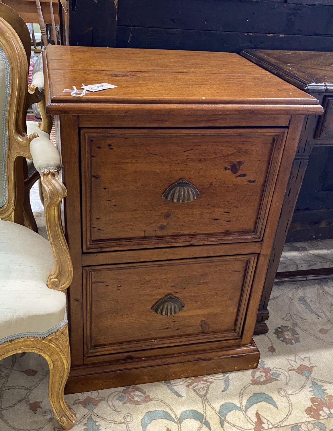 A reproduction hardwood two drawer filing chest, width 58cm, depth 50cm, height 80cm