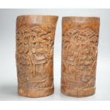 A pair of Chinese carved bamboo brush pots 25cm