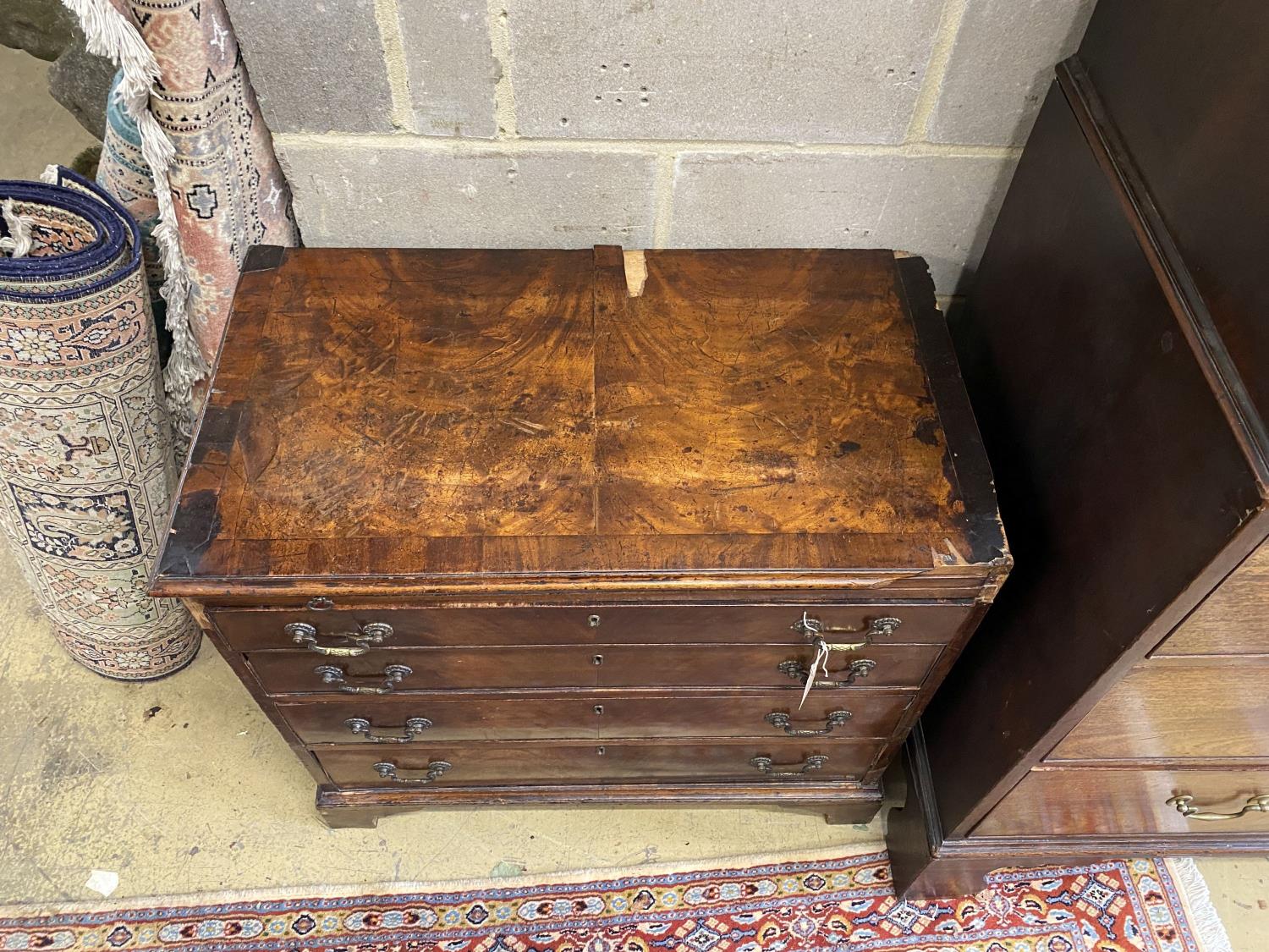 A small George III provincial mahogany four drawer chest with brushing slide, in need of - Image 2 of 5
