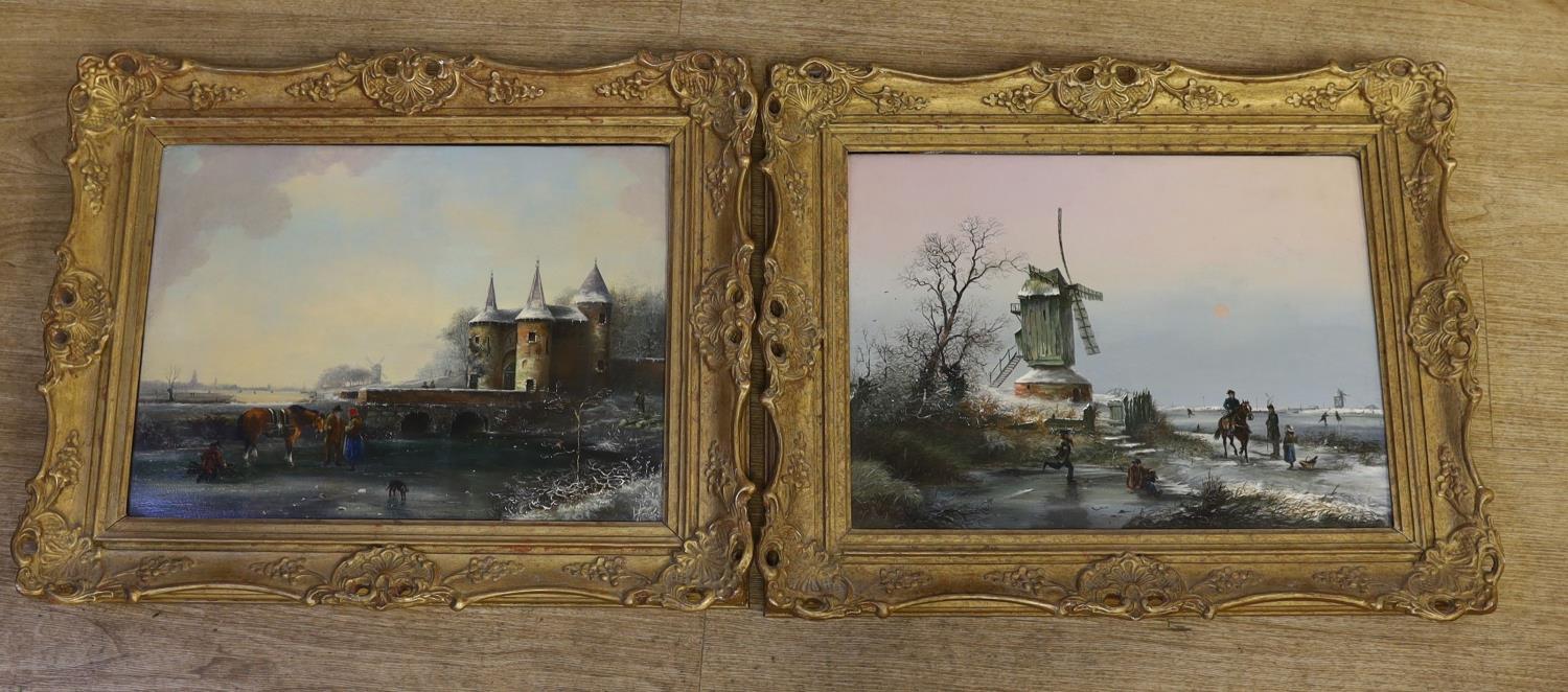 Dutch School, pair of oils on panel, Winter landscapes, 35 x 47cm - Image 2 of 3