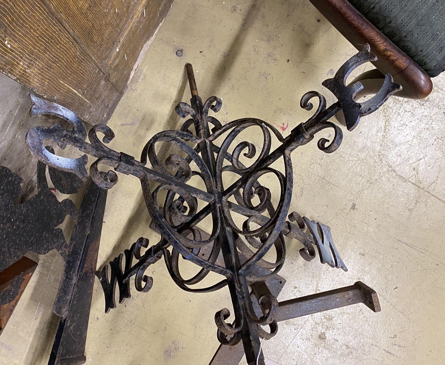 A wrought iron weather vane, width 90cm - Image 4 of 7