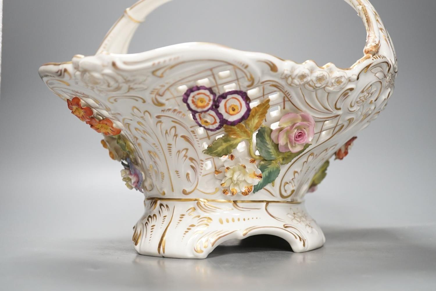 A Dresden porcelain floral encrusted basket 34cm - Image 5 of 8