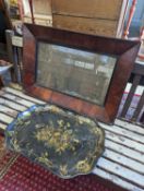 A Victorian papier-mache tray together with a Victorian rectangular mahogany wall mirror, width