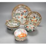 A Chinese famille rose box and cover, 9.7 cm diameter and a group of porcelain ‘chicken’ wares,