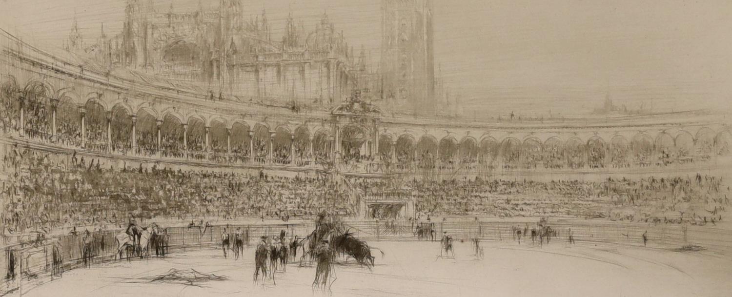 William Walcot RE, RBA (1874-1943), dry point etching, "Bull fight, Seville", signed in pencil, 14.5