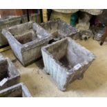 Three (two plus one) square reconstituted stone garden planters, largest width 40cm, height 37cm